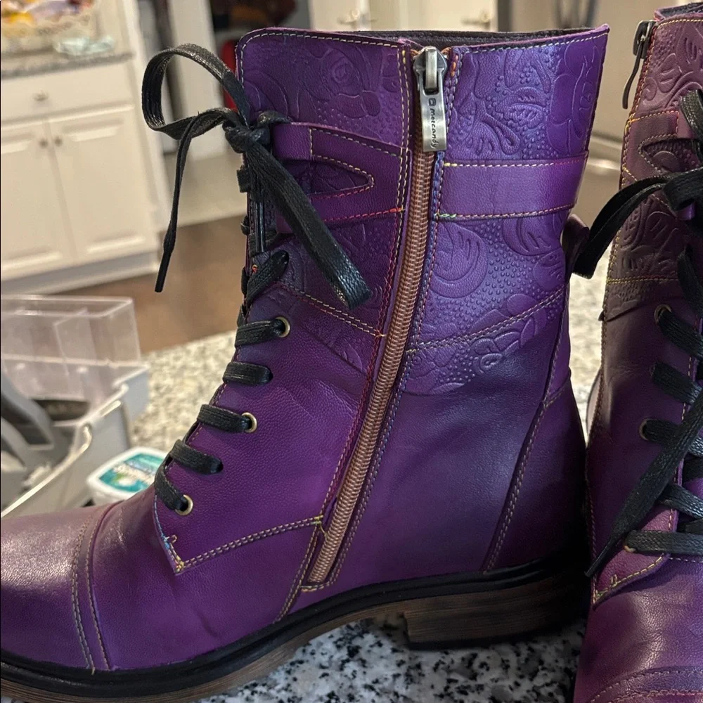 Purple Lace-Up Women's Combat Boots - Picture 2 of 7